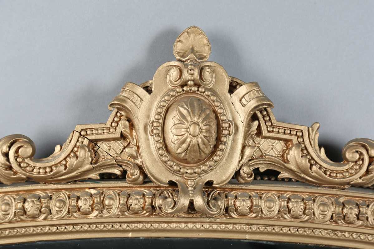 A late Victorian gilt painted overmantel mirror with foliate mouldings, height 150cm, width 112cm. - Image 2 of 11