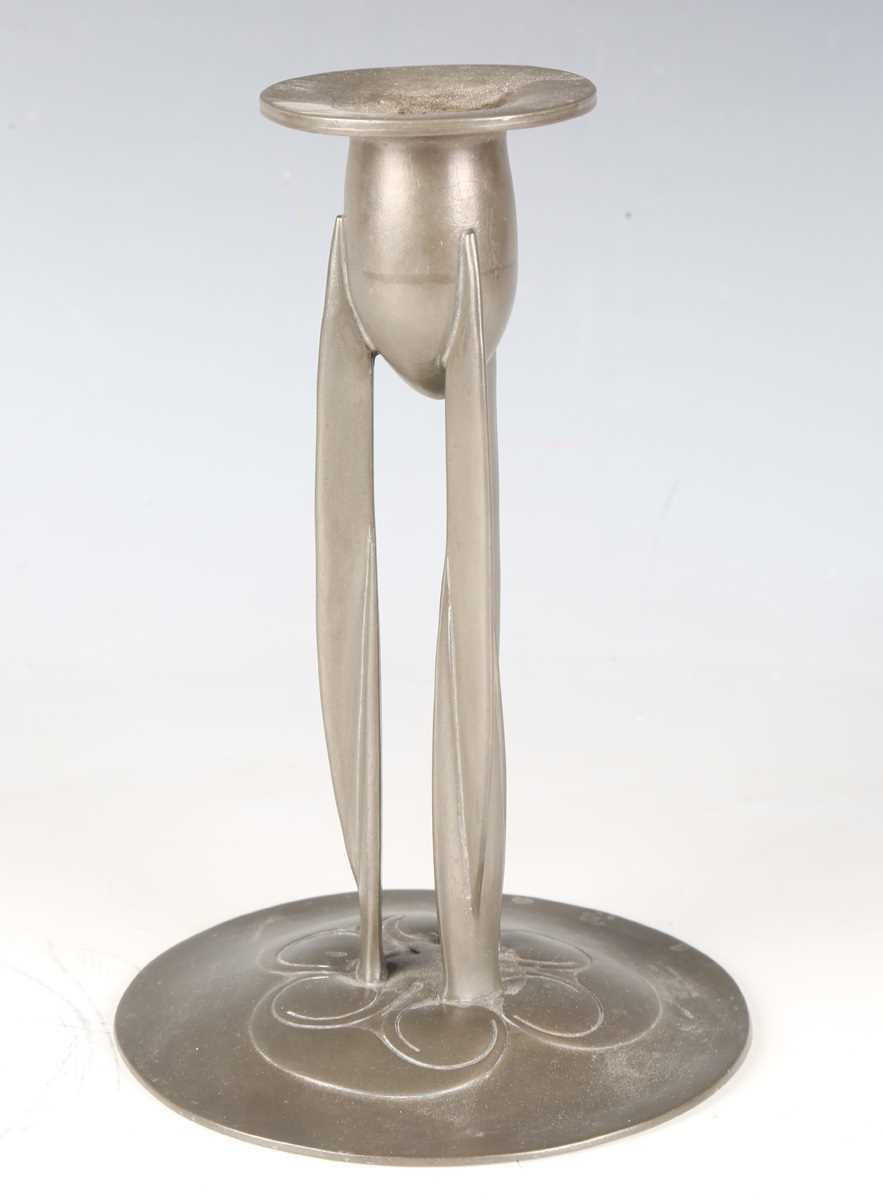 A Liberty & Co 'Tudric' pewter candlestick, designed by Archibald Knox, model number 0223, height