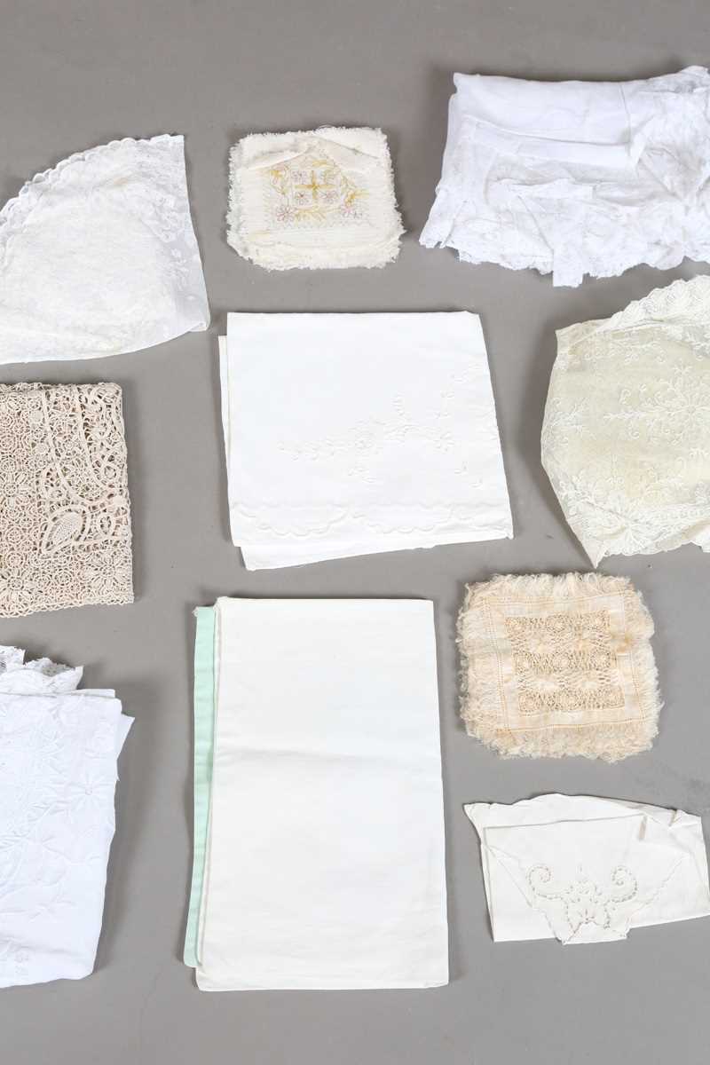 A group of whitework, including a Chinese embroidered table cloth, a similar pillow case, two - Image 4 of 6