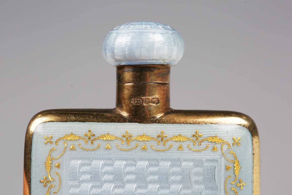 An early 20th century Continental pale blue enamelled silver gilt scent flask with screw-off cap and - Image 5 of 8