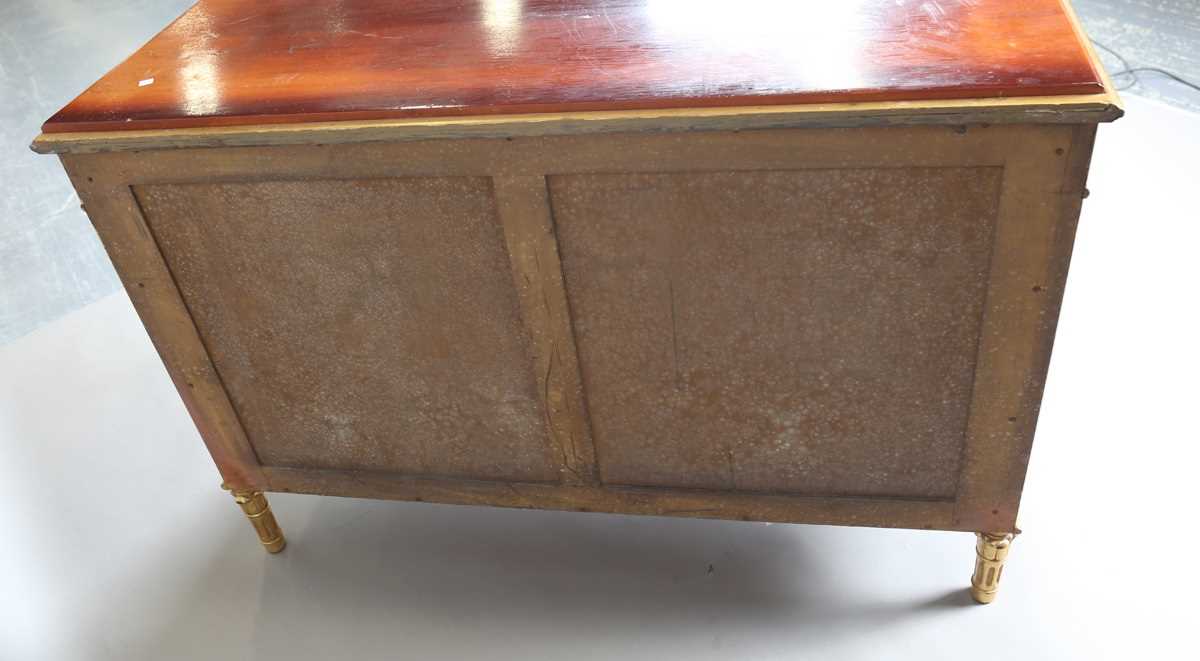 An early 20th century French gilt painted bowfront five-drawer commode, inset with a later top, - Image 8 of 9