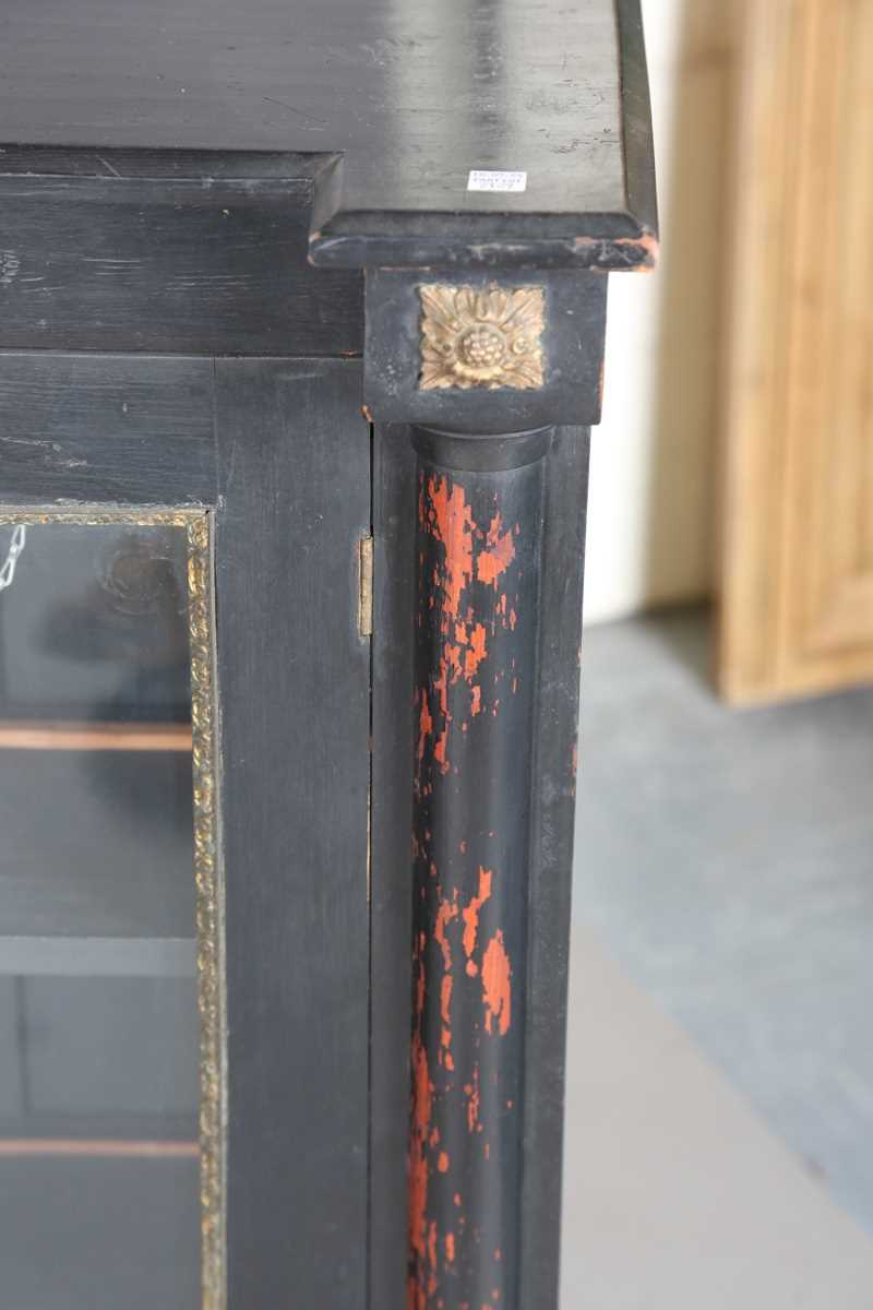 A late Victorian ebonized two-door pier cabinet, height 100cm, width 107cm, depth 31cm, together - Image 8 of 16