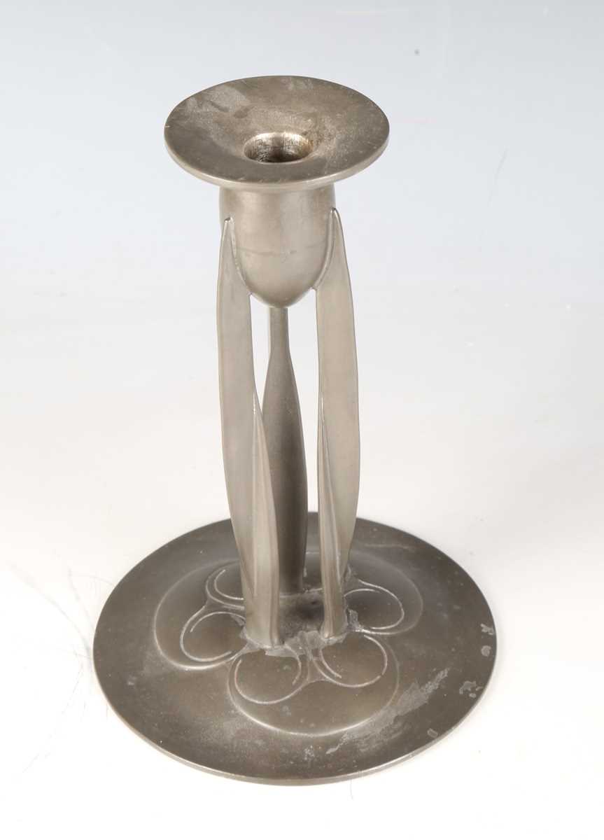 A Liberty & Co 'Tudric' pewter candlestick, designed by Archibald Knox, model number 0223, height - Image 4 of 6