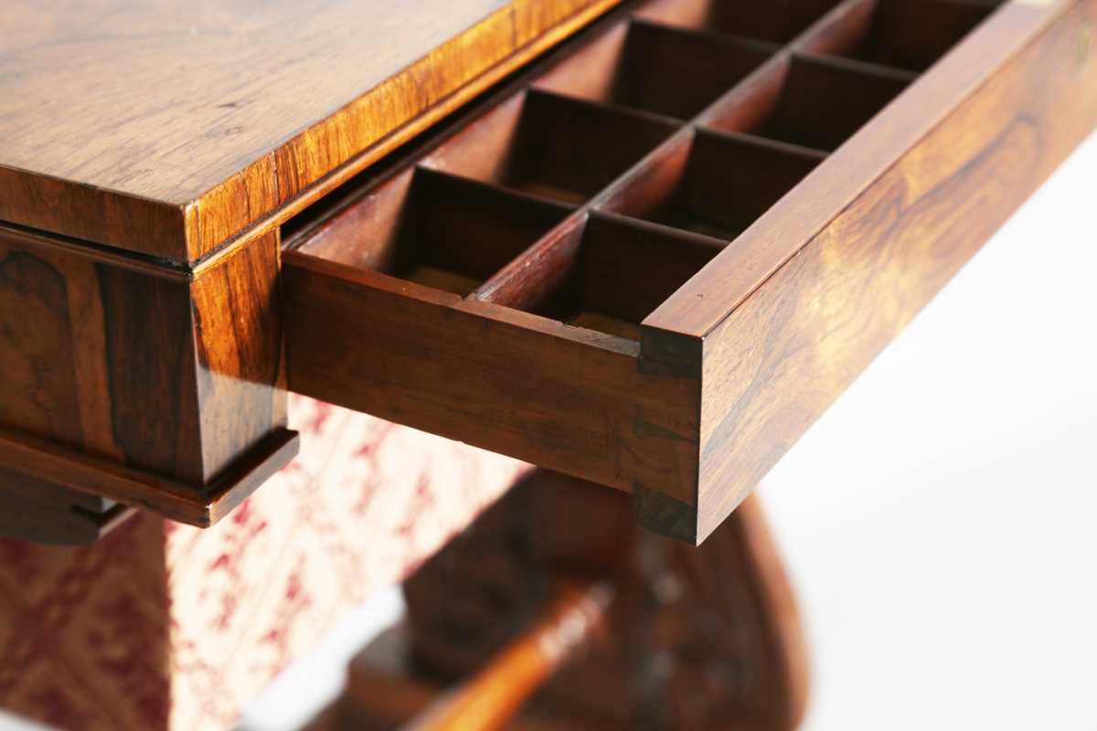A Regency rosewood work table, in the manner of Gillows of Lancaster, fitted with a drawer and - Image 4 of 9