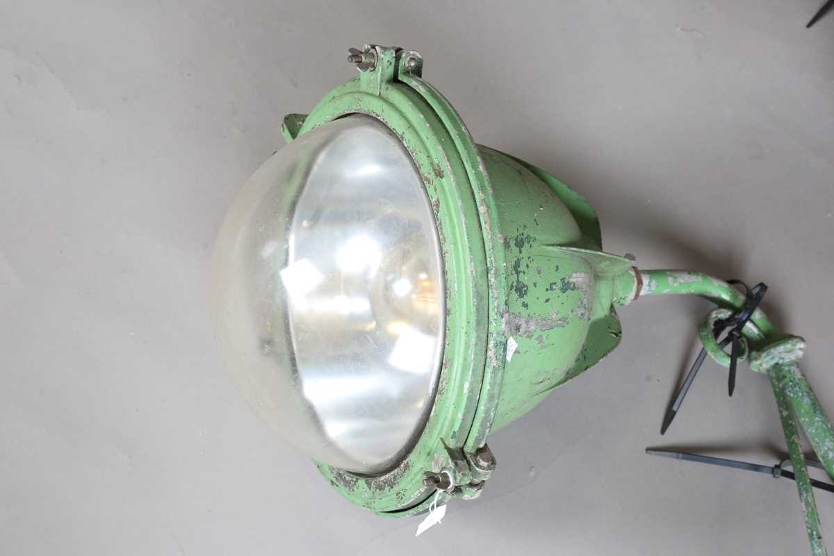 A pair of mid-20th century cast metal railway station wall lights with domed glass shades, - Image 6 of 7