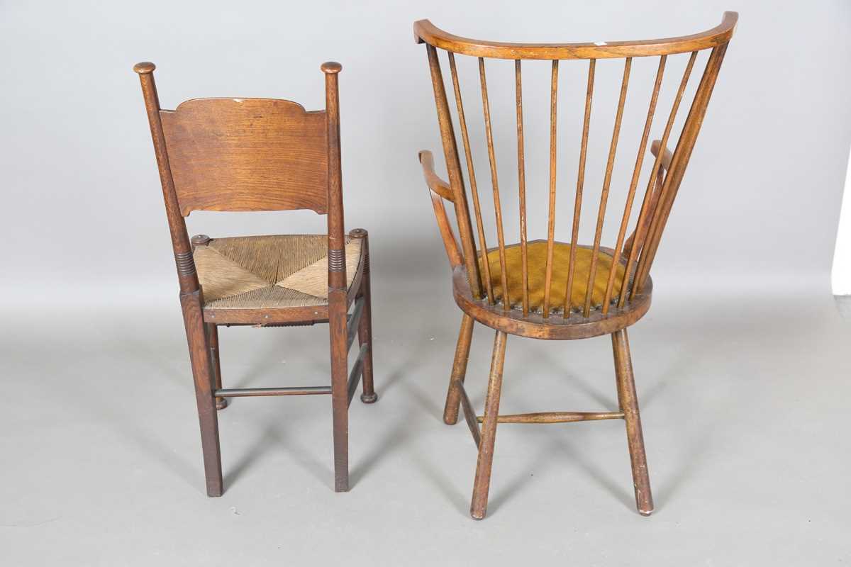 An Edwardian beech stick back armchair, on turned legs, height 103cm, width 55cm, together with a - Image 10 of 14
