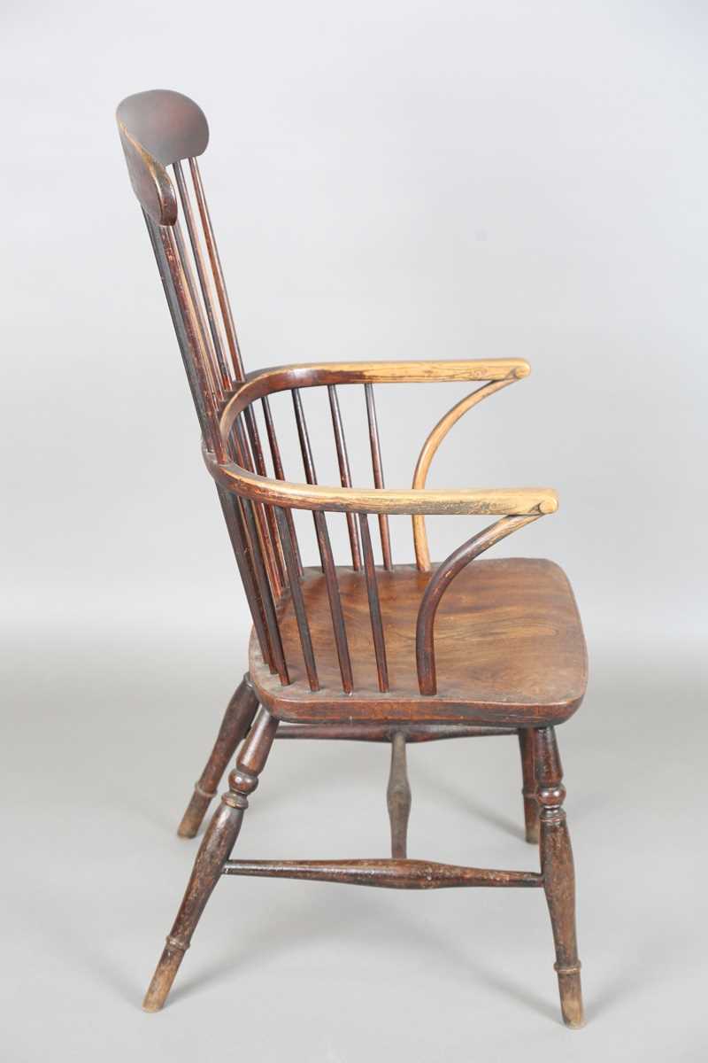 A late 19th century provincial ash and elm Windsor armchair with bar and stick back, height 111cm, - Image 7 of 12