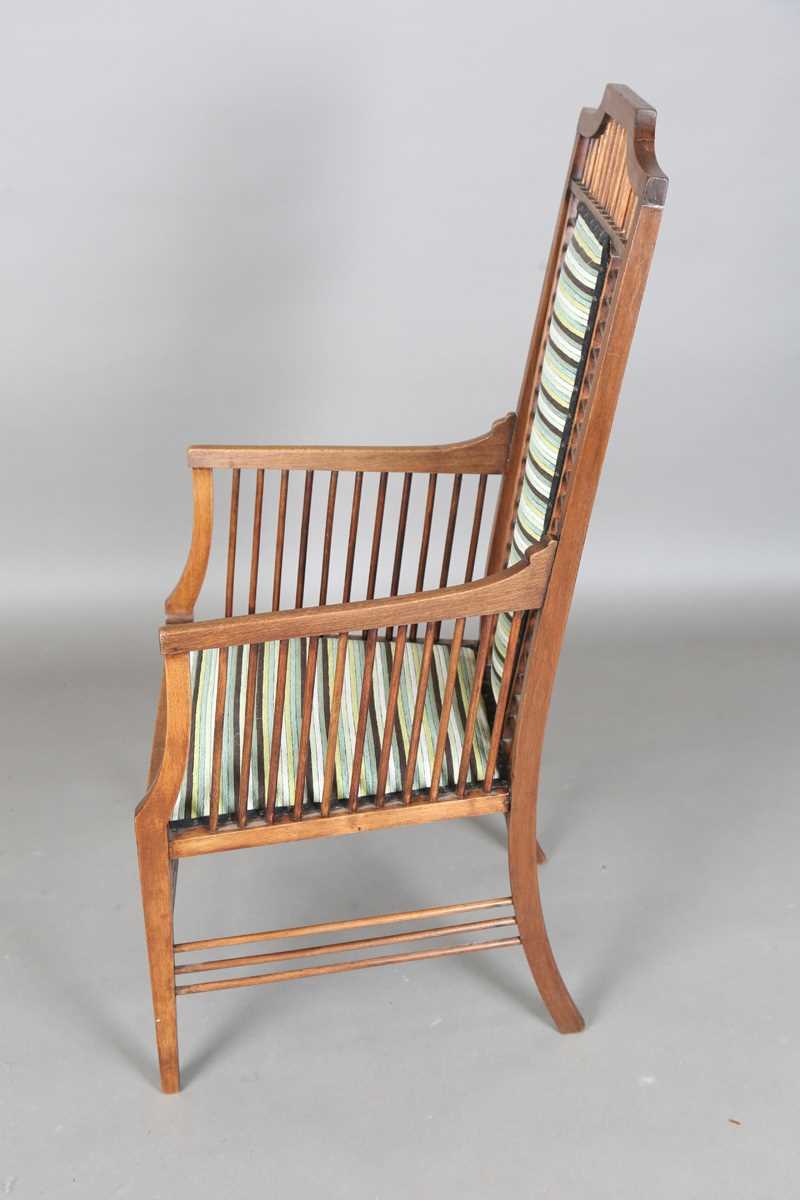 An Edwardian Arts and Crafts mahogany armchair with spindle back and sides, height 115cm, width - Image 12 of 13