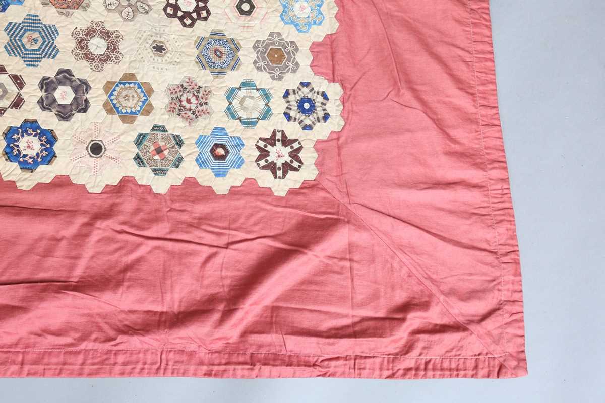 A mid-Victorian silk patchwork quilt, 190cm x 150cm, together with another similar silk and cotton - Image 4 of 11