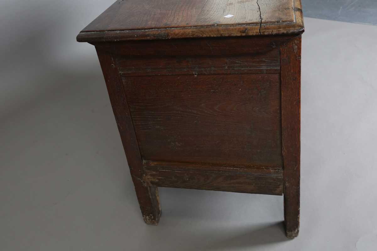 A 17th century oak panelled coffer, the lid with original wire hinges, height 71cm, width 125cm, - Image 13 of 17