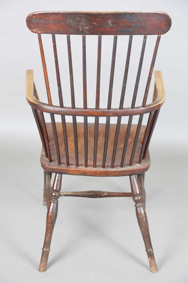 A late 19th century provincial ash and elm Windsor armchair with bar and stick back, height 111cm, - Image 10 of 12