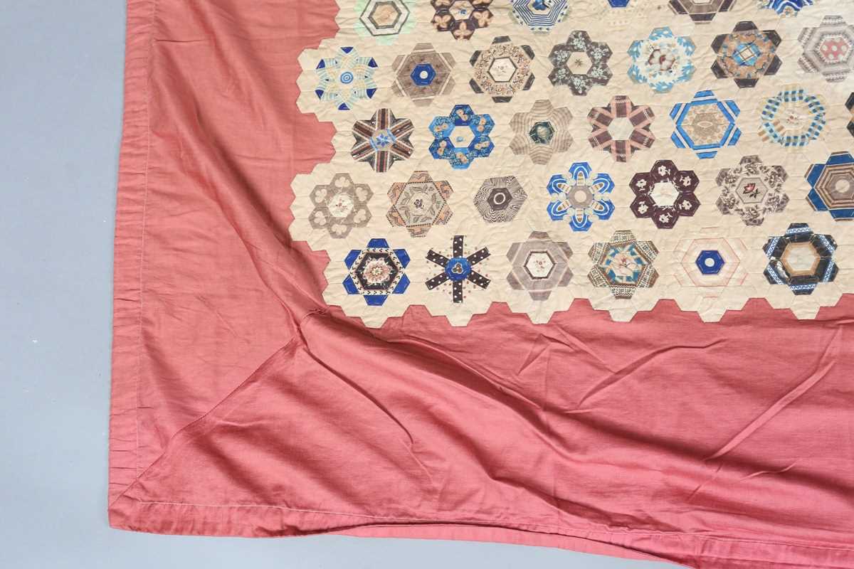 A mid-Victorian silk patchwork quilt, 190cm x 150cm, together with another similar silk and cotton - Image 5 of 11