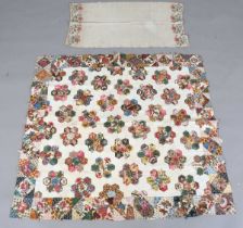 A 19th century cotton patchwork panel, 115cm x 104cm, together with a Turkish silk and silver thread