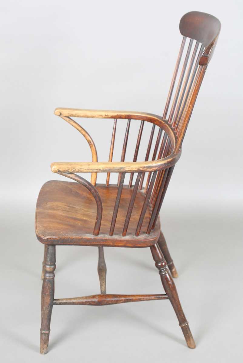 A late 19th century provincial ash and elm Windsor armchair with bar and stick back, height 111cm, - Image 11 of 12