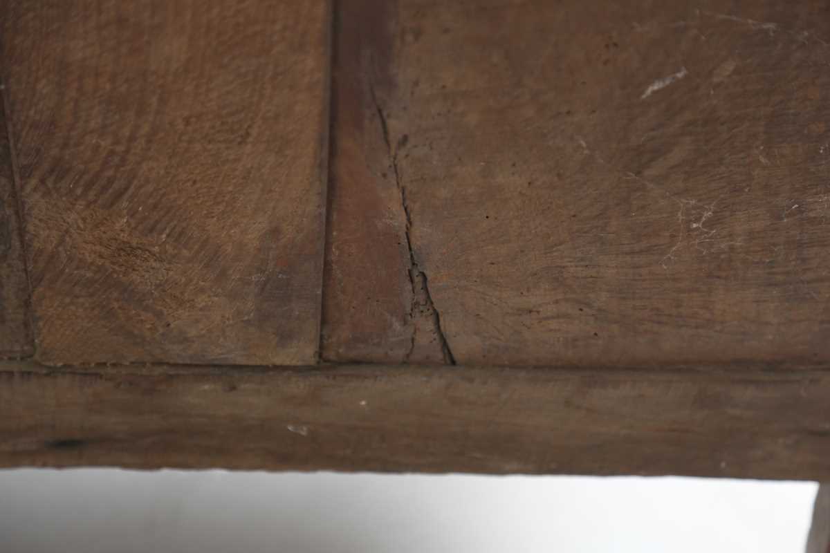 A 17th century oak panelled coffer, the lid with original wire hinges, height 71cm, width 125cm, - Image 16 of 17