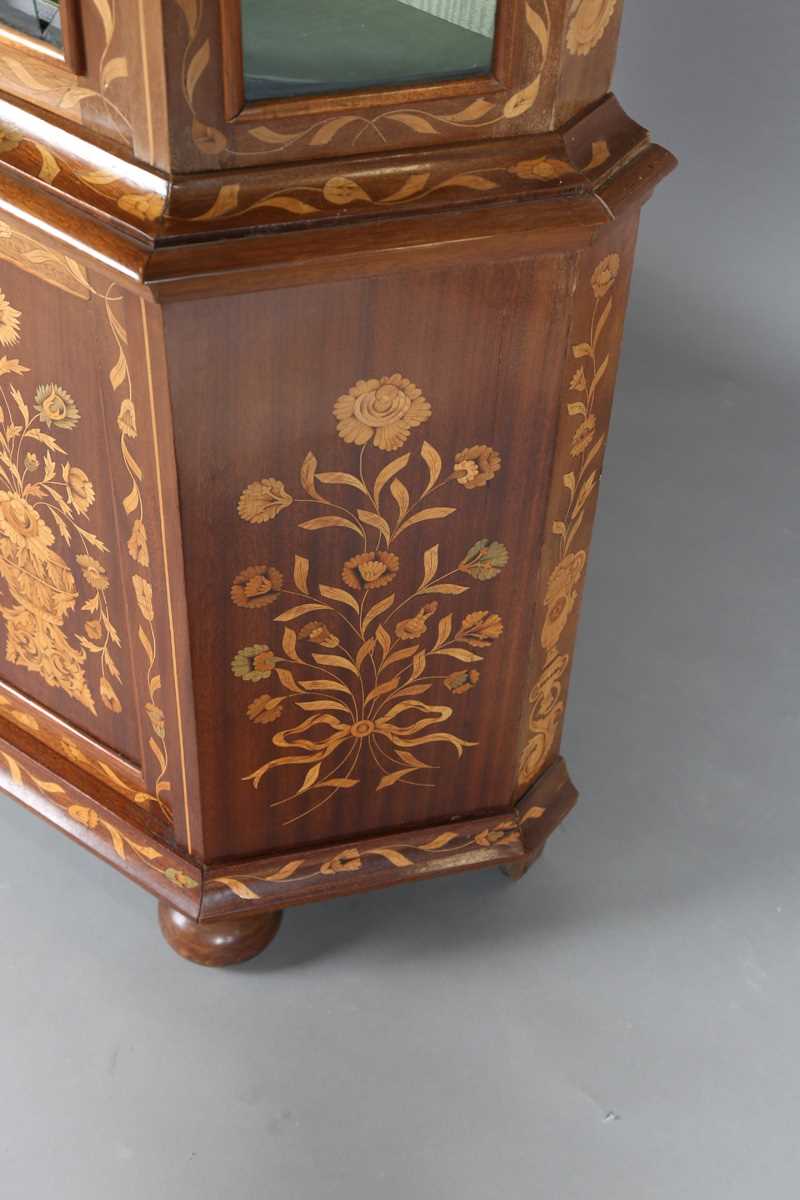 A late 19th century Dutch floral marquetry side cabinet, profusely inlaid with flowers on a mahogany - Image 14 of 16