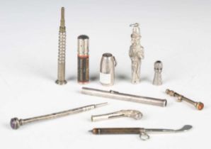 A group of eight mainly late 19th and early 20th century novelty propelling pencils, one in the form