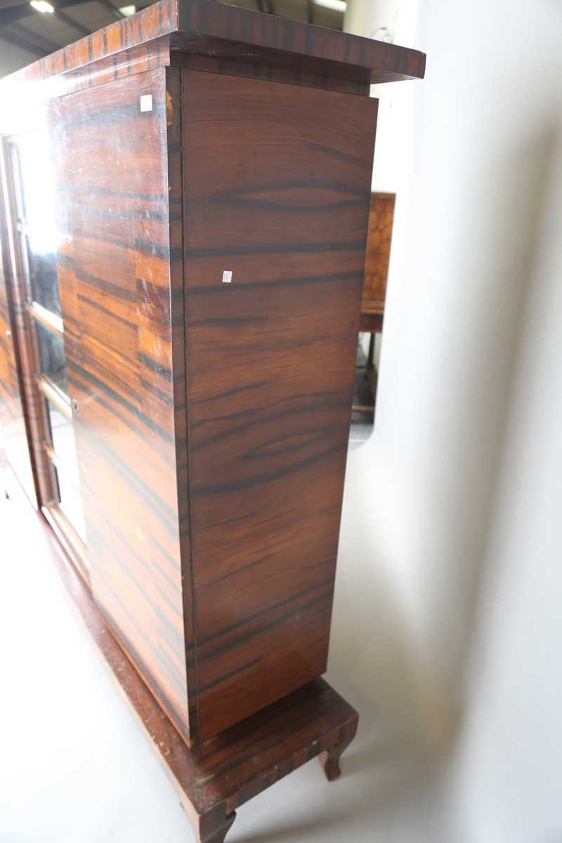 A Continental Art Deco zebrawood side cabinet, fitted with a central bevelled glass compartment - Image 14 of 14