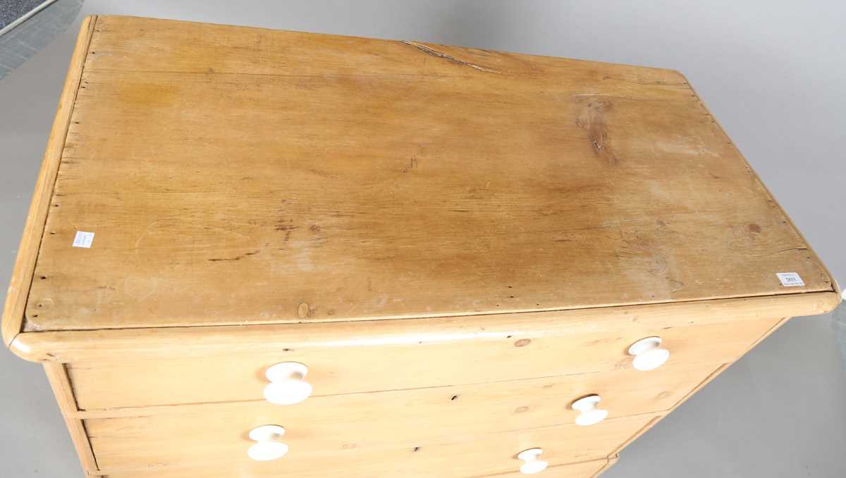 A Victorian pine chest of three long drawers, height 86cm, width 102cm, depth 50cm. - Image 2 of 9