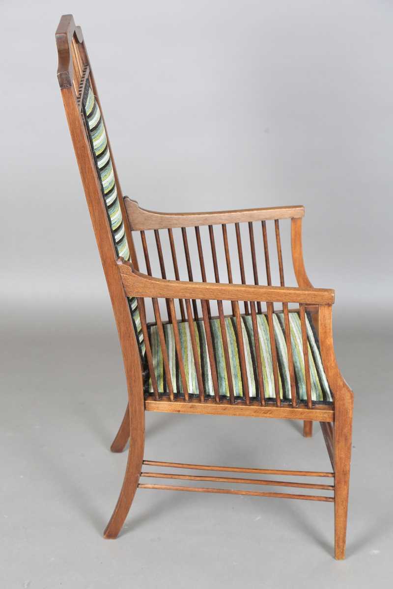 An Edwardian Arts and Crafts mahogany armchair with spindle back and sides, height 115cm, width - Image 7 of 13