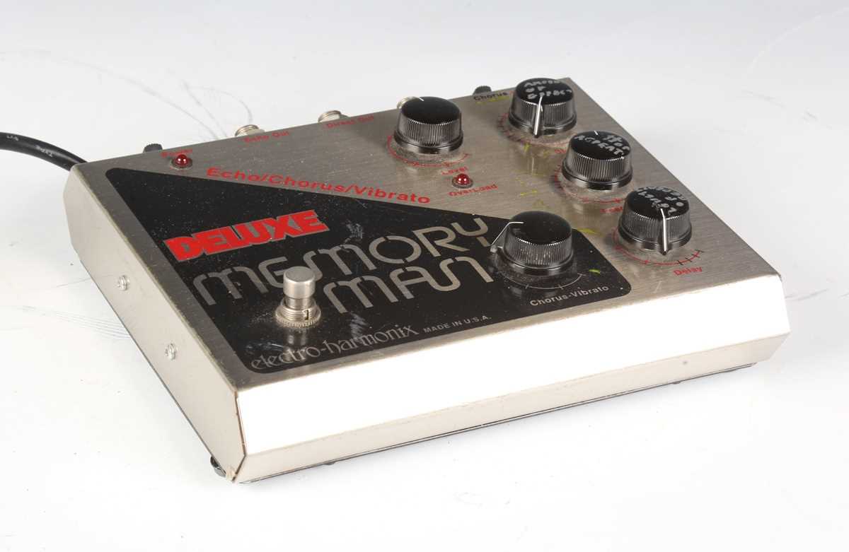An Electro-Harmonix Memory Man Deluxe guitar effects pedal.