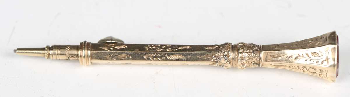 A group of five late 19th century gilt metal propelling pencils, including one in the form of a monk - Image 8 of 13