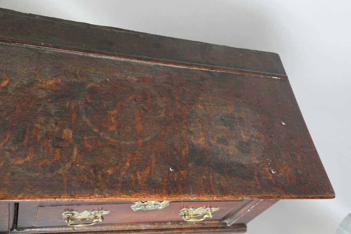 An early 18th century provincial oak dresser base, fitted with three deep drawers, height 77cm, - Image 4 of 13