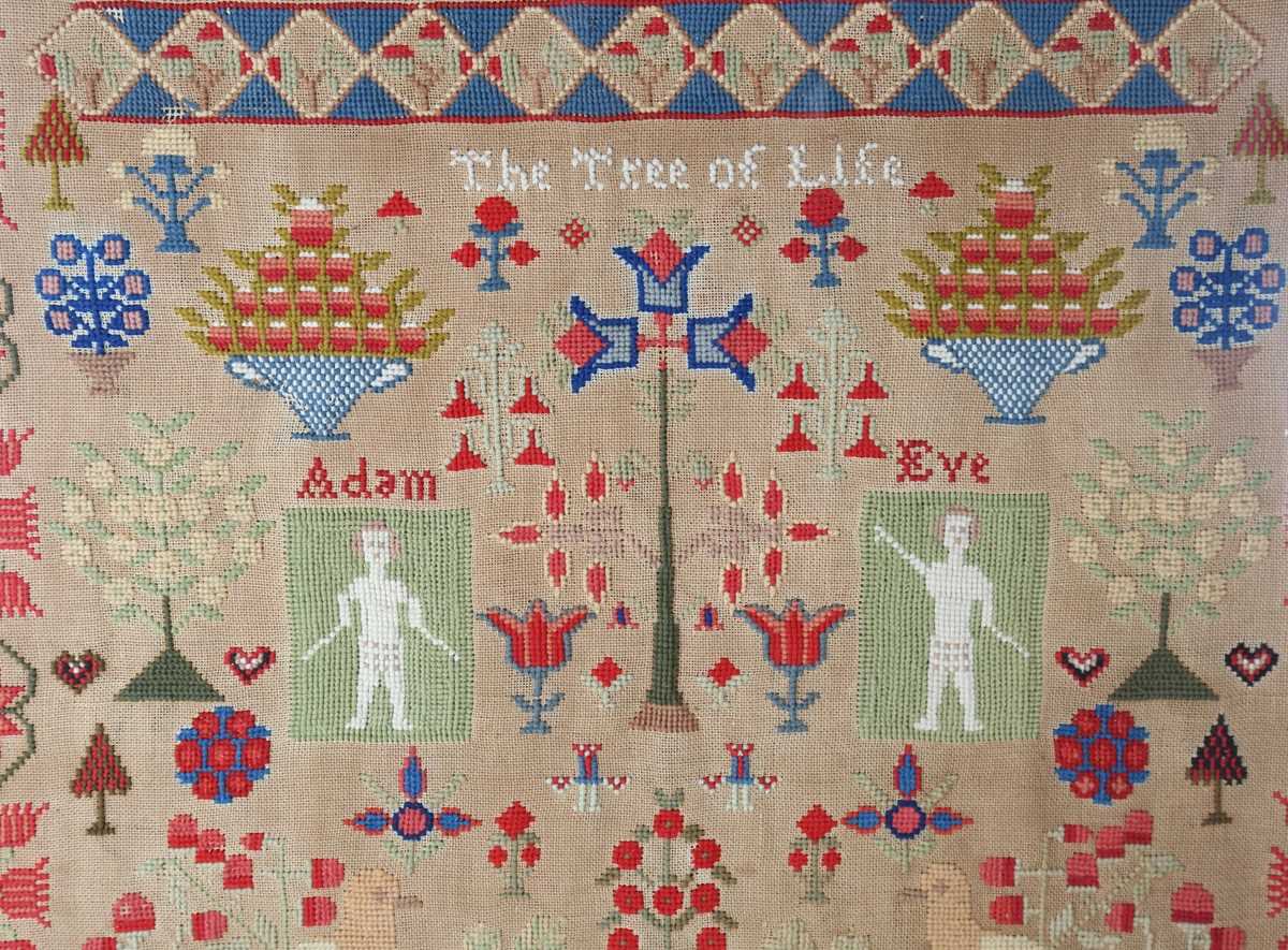 A large mid-Victorian woolwork sampler by Sarah George, aged 12 years, dated 1861, worked in - Image 3 of 6