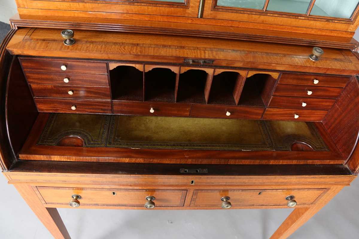 An Edwardian Neoclassical Revival satinwood cylinder bureau bookcase with overall kingwood - Image 8 of 21