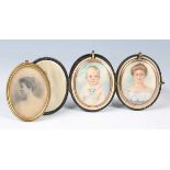 An Edwardian watercolour portrait miniature on ivory depicting Lady Emma Ashton, dated 1906, 6.5cm x