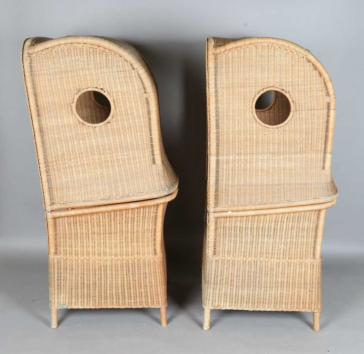 A pair of 20th century woven wicker hooded porters' chairs, height 155cm, width 73cm, depth 69cm. - Image 19 of 21