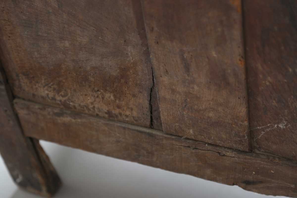 A 17th century oak panelled coffer, the lid with original wire hinges, height 71cm, width 125cm, - Image 15 of 17