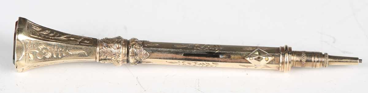 A group of five late 19th century gilt metal propelling pencils, including one in the form of a monk - Image 6 of 13