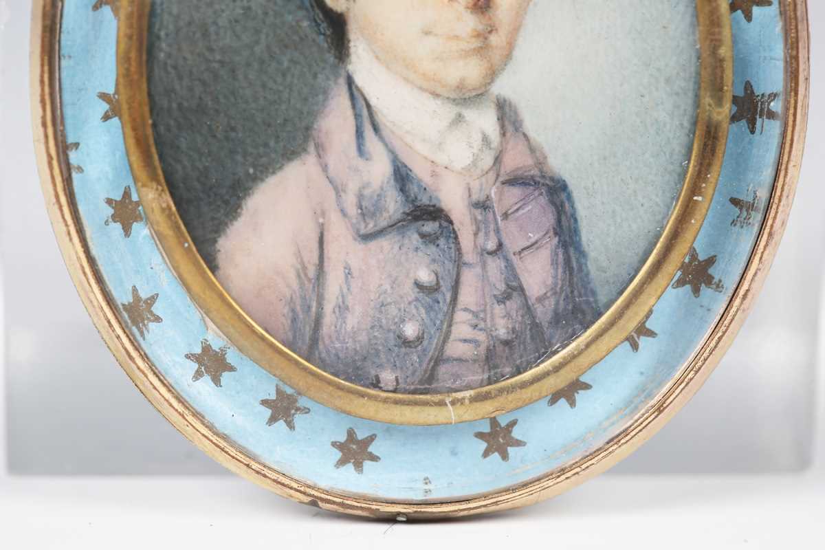 British School - a late 18th century watercolour portrait miniature on ivory depicting a young - Image 3 of 4