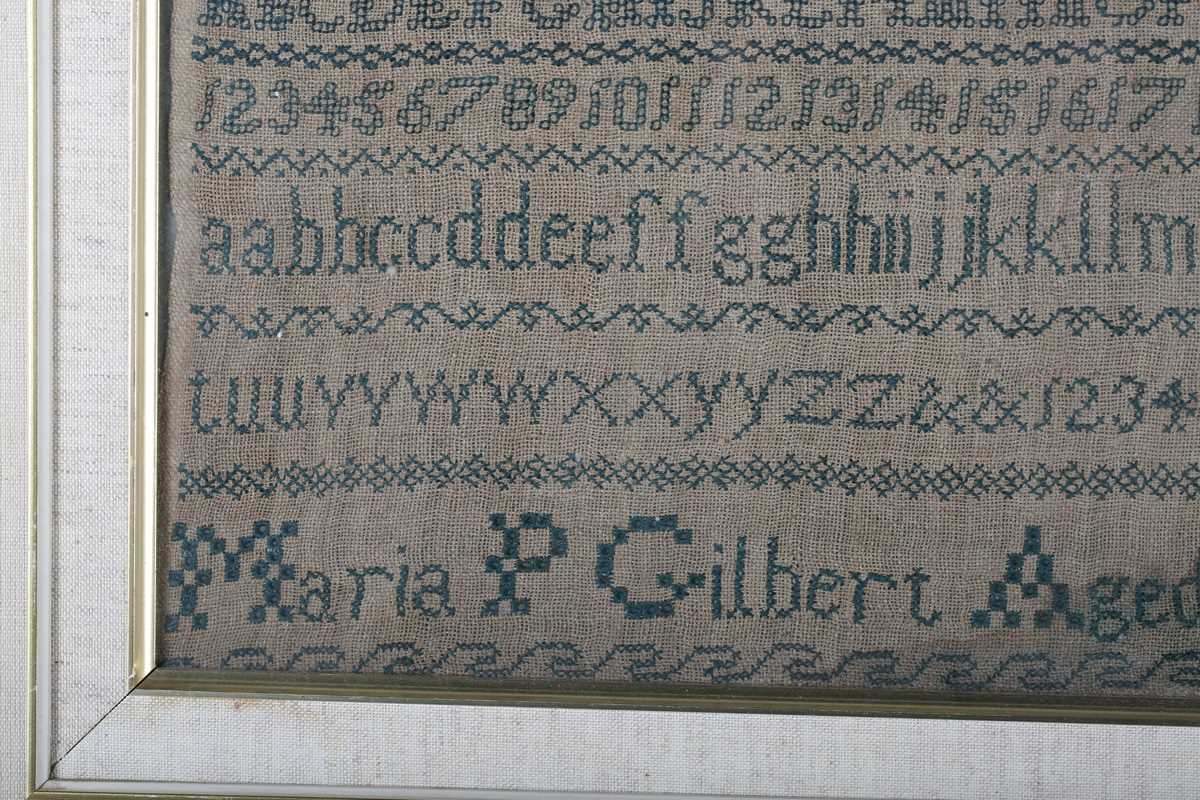 A William IV needlework sampler by Maria P Gilbert, aged 8 years, dated 1834, finely worked in green - Image 4 of 6