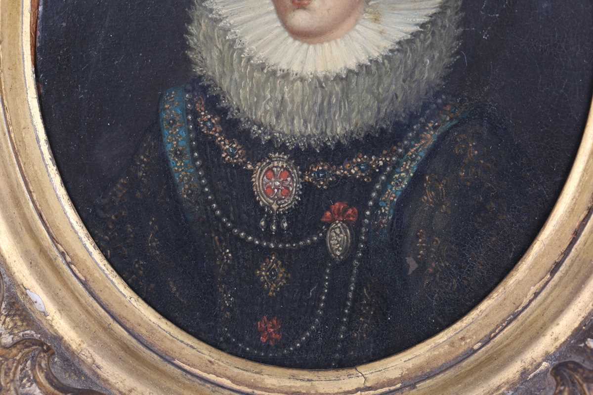 European School - a half-length portrait miniature depicting a noblewoman dressed in Elizabethan - Image 3 of 11