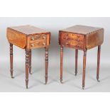 A Regency mahogany drop-flap work table with satinwood crossbanding, height 73cm, width 72cm,