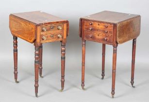 A Regency mahogany drop-flap work table with satinwood crossbanding, height 73cm, width 72cm,