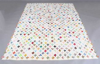 A mid-20th century 'Cathedral Window' cotton patchwork quilt, 230cm x 193cm.