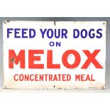 A Melox dog food enamelled advertising sign, detailed 'Jordan-Bilston', 31cm x 45cm.