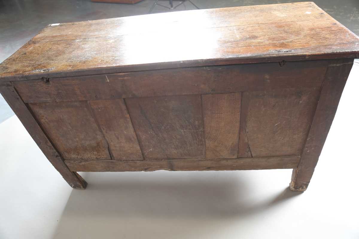 A 17th century oak panelled coffer, the lid with original wire hinges, height 71cm, width 125cm, - Image 14 of 17