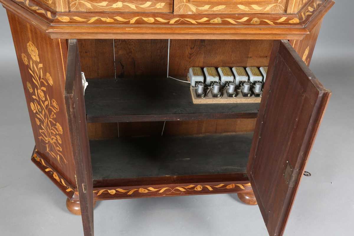 A late 19th century Dutch floral marquetry side cabinet, profusely inlaid with flowers on a mahogany - Image 8 of 16