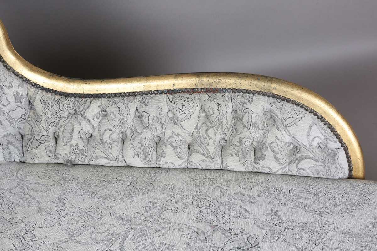 A late 20th century giltwood showframe chaise longue, height 86cm, length 166cm, depth 66cm. - Image 4 of 9