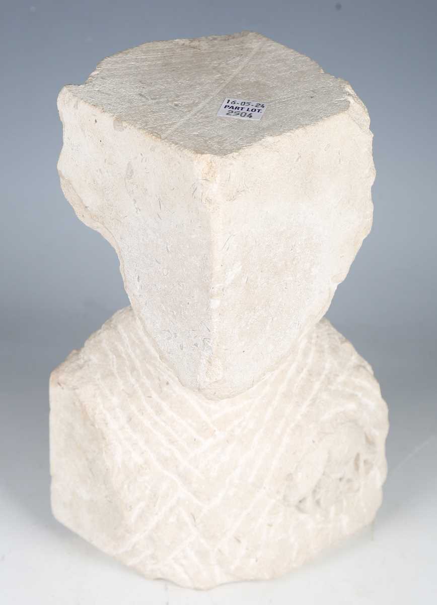 Miles Bodimeade - a modern carved stone sculpture of stylized head form, height 23cm, together - Image 15 of 19