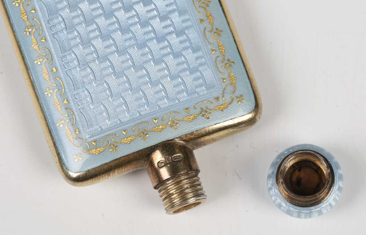 An early 20th century Continental pale blue enamelled silver gilt scent flask with screw-off cap and - Image 7 of 8