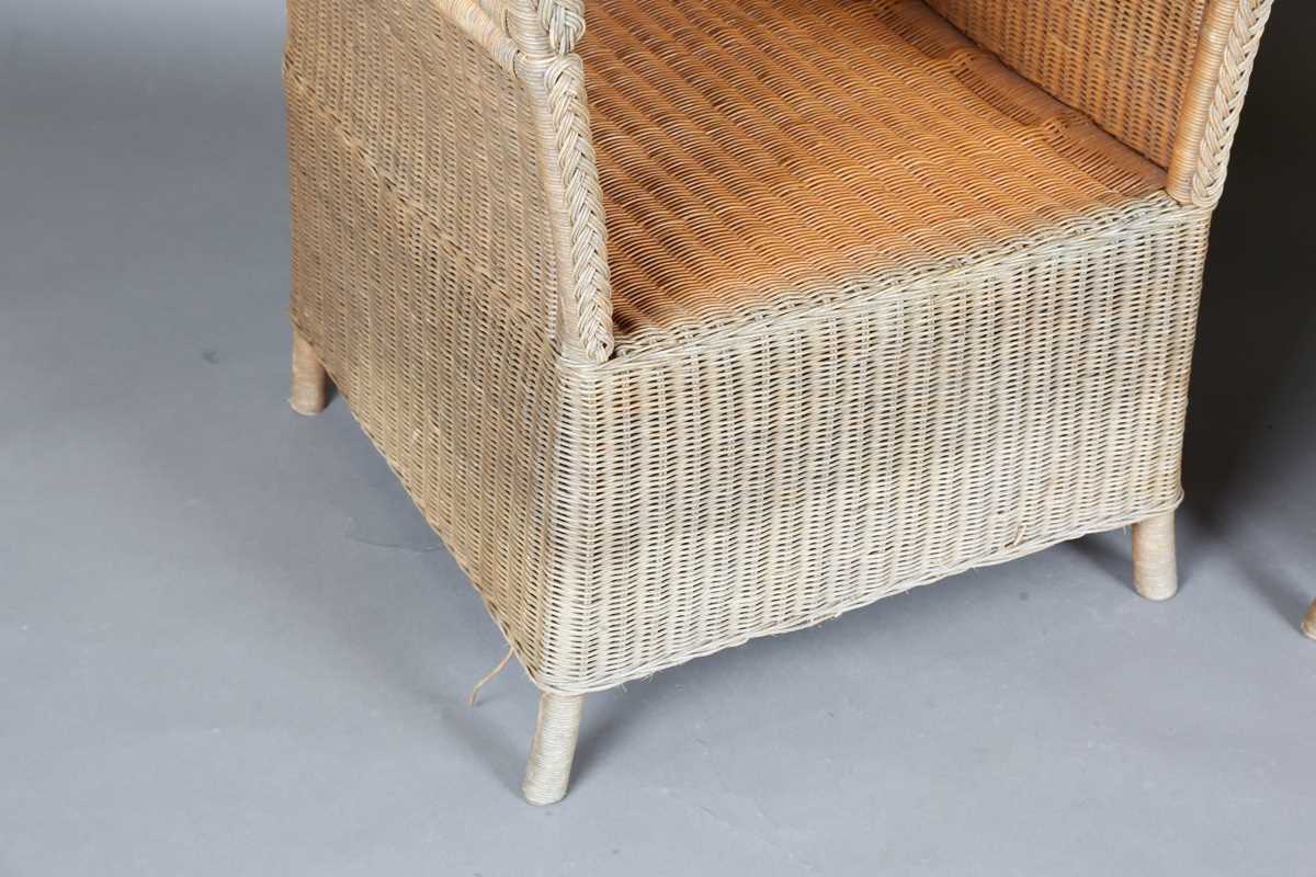 A pair of 20th century woven wicker hooded porters' chairs, height 155cm, width 73cm, depth 69cm. - Image 4 of 21
