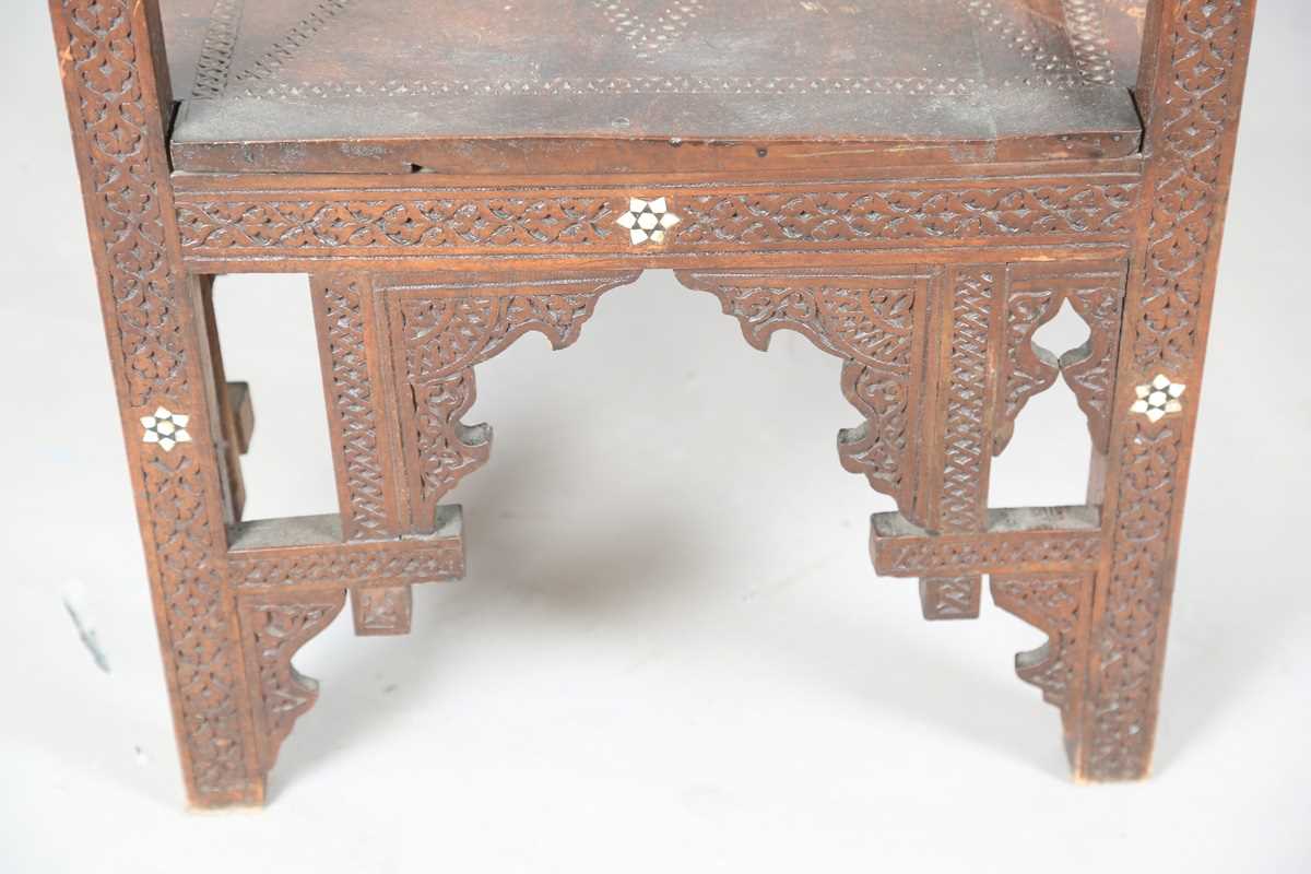 A late 19th century Middle Eastern hardwood and mother-of-pearl inlaid window seat, similar to those - Image 17 of 19