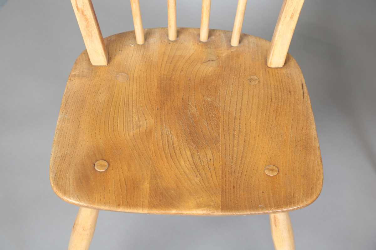 A set of four mid-20th century beech and elm Ercol style hoop back kitchen chairs, height 85cm, - Image 3 of 8