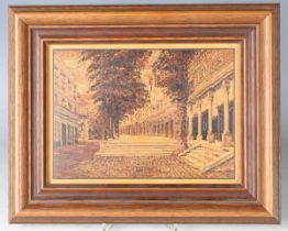 A late Victorian Tunbridge ware rectangular plaque depicting a view of the Pantiles, Tunbridge