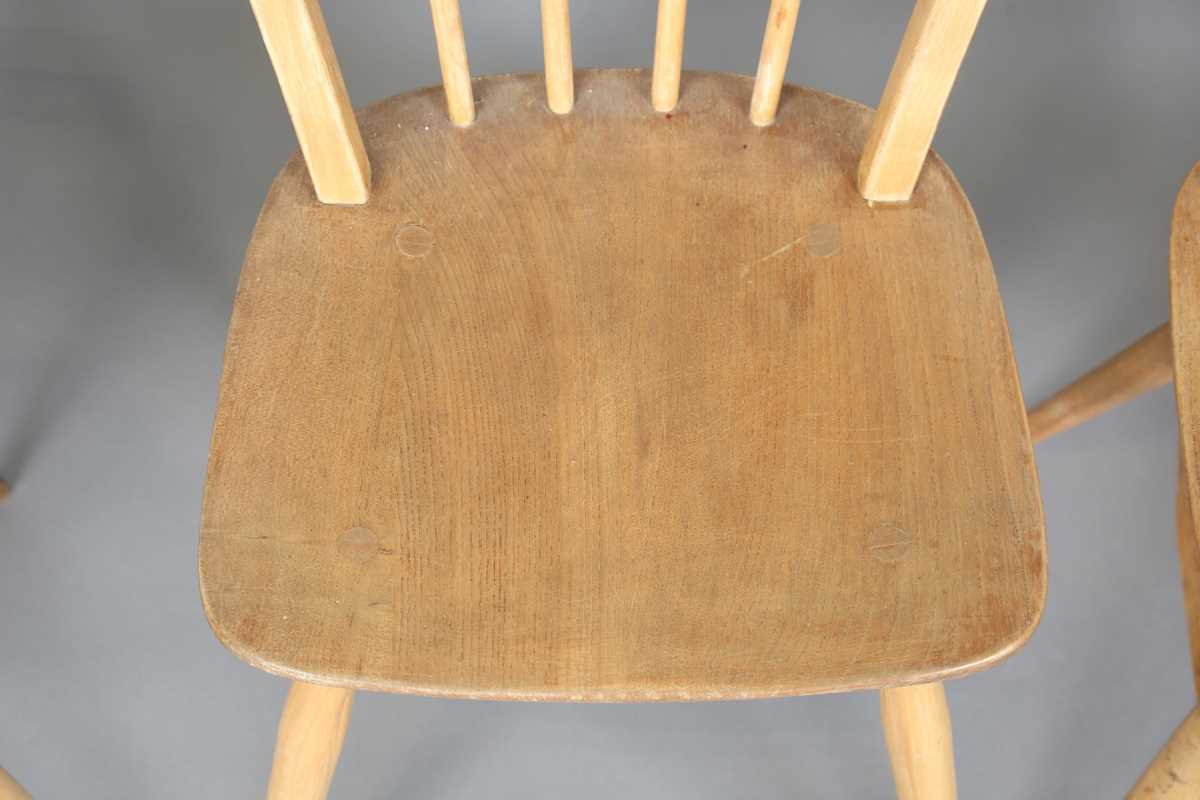 A set of four mid-20th century beech and elm Ercol style hoop back kitchen chairs, height 85cm, - Image 5 of 8